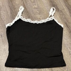 SHEIN Black Camisole with White Lace Detail